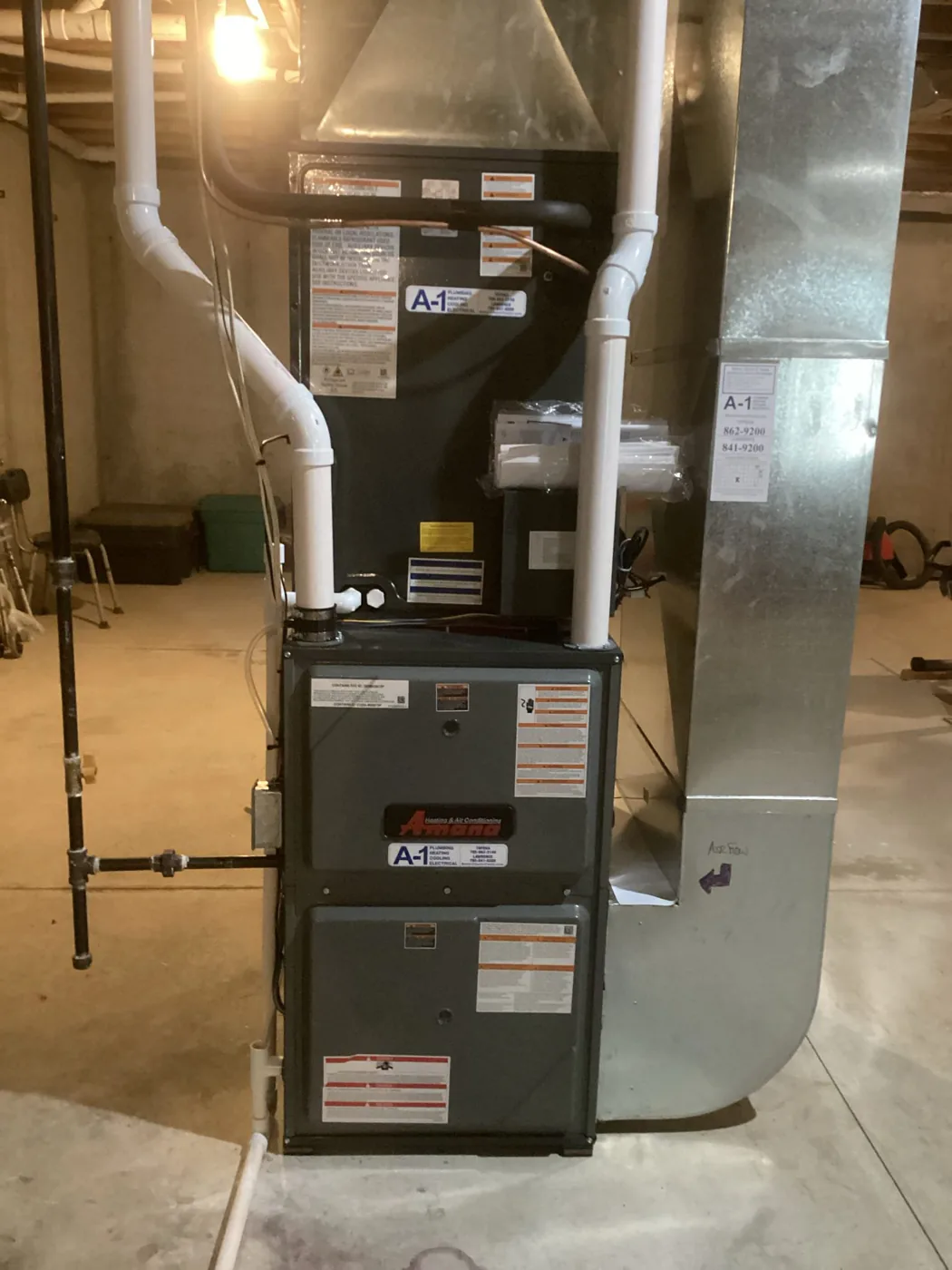 After 96% AFUE Amana furnace installation by A-1